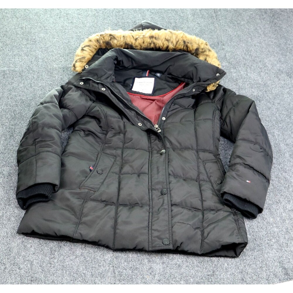 Tommy Hilfiger Women's Puffer Coat with Faux Fur Hood-Black-women’s size Small